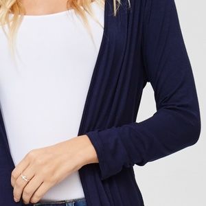Navy Long Cardigan with Side Seam Pockets